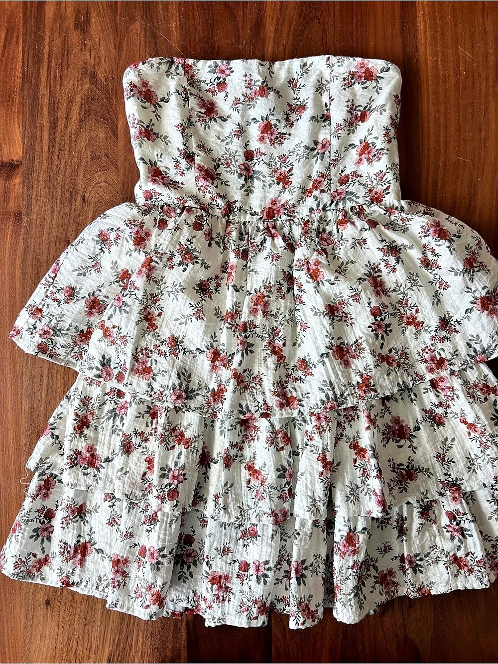 Altar'd State Floral Ruffle Mini Dress in White & Red